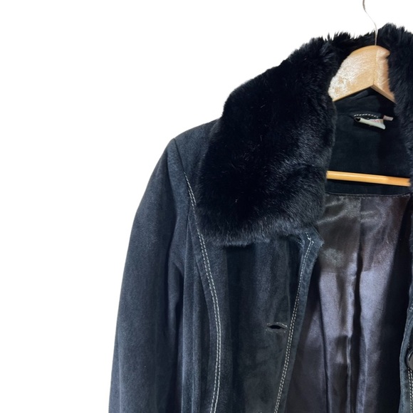 Georgiou Studios Vintage Black Suede Fur Trim Coat Size: 10 - Picture 10 of 14